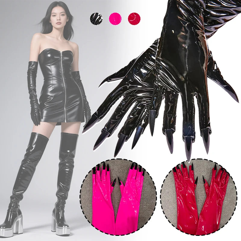 Shiny Latex Gloves with Long Nails Cosplay Dance Props