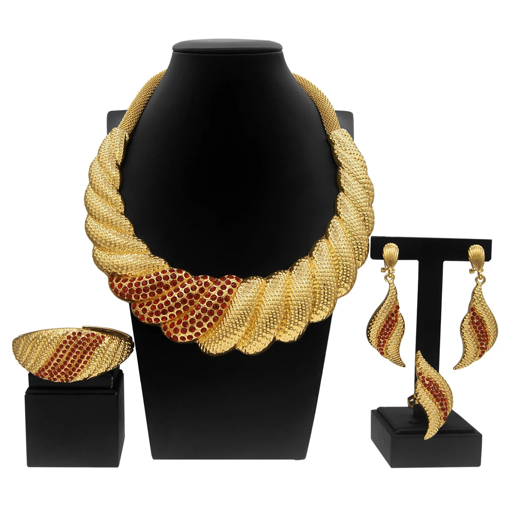 Dubai Gold Plated Jewelry Set Women Wedding Party Necklace