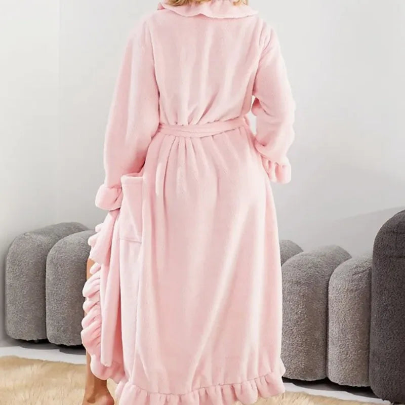 Women’s Coral Velvet Long Robe Warm Thick Bathrobe