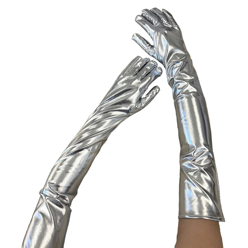 Sexy Patent Leather 55cm Long Gloves Women Cosplay