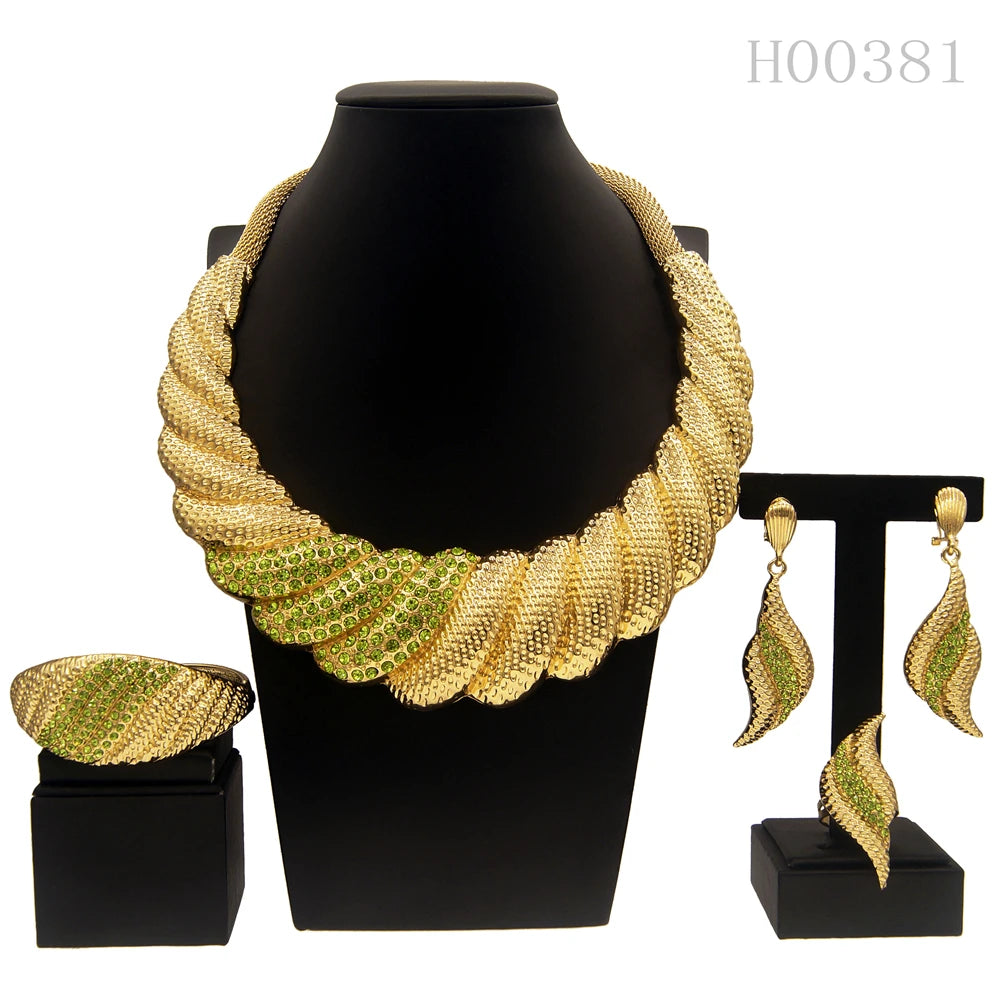 Dubai Gold Plated Jewelry Set Women Wedding Party Necklace