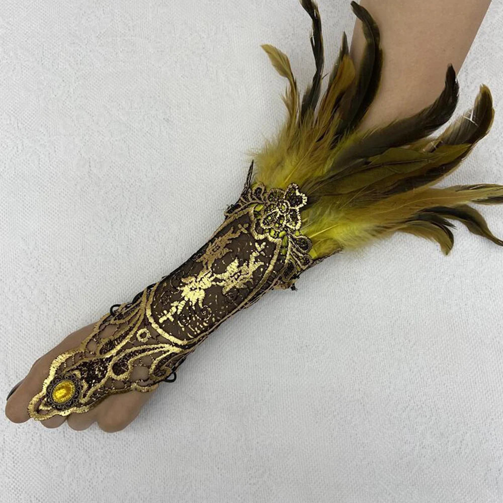 Sexy Lace Feather Long Gloves Women Gothic Fingerless