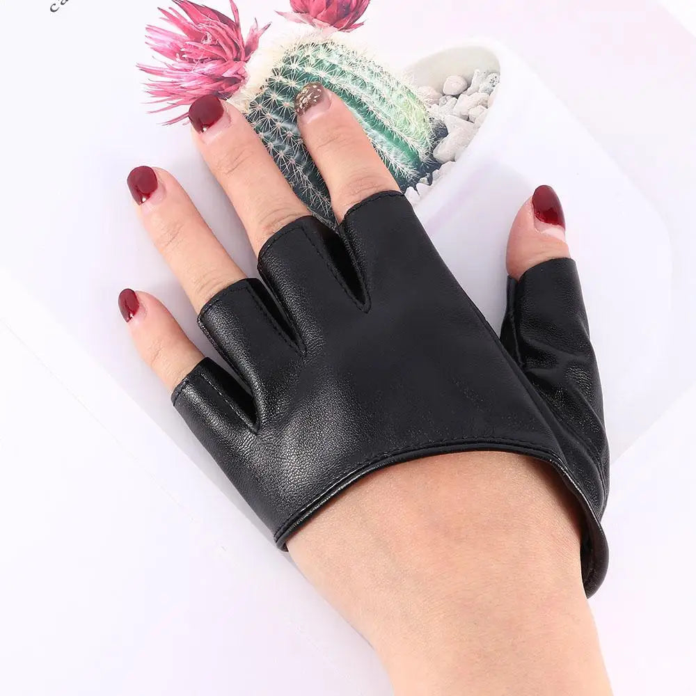 PU Leather Fingerless Gloves for Women Pole Dance