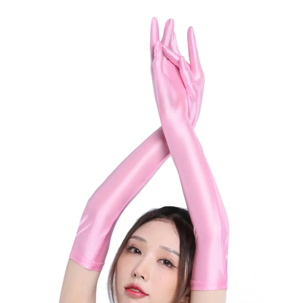 Sexy Oil Smooth Long Gloves Women Pole Dance Cosplay