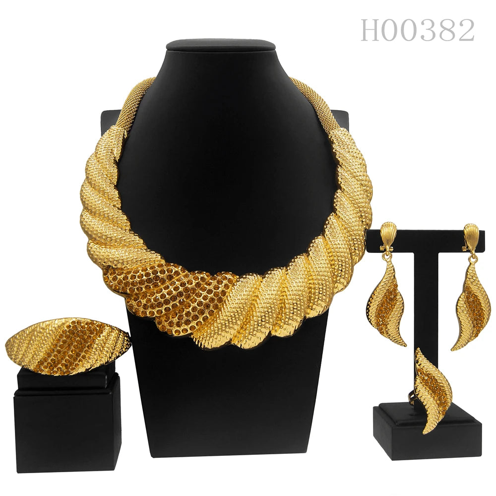 Dubai Gold Plated Jewelry Set Women Wedding Party Necklace
