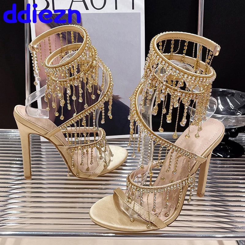 Rhinestone Peep Toe High Heels Women Crystal Sandals