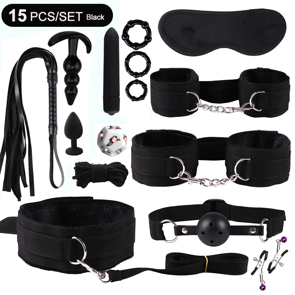 Exotic BDSM Bed Bondage Kit – Handcuffs, Whip & Gag