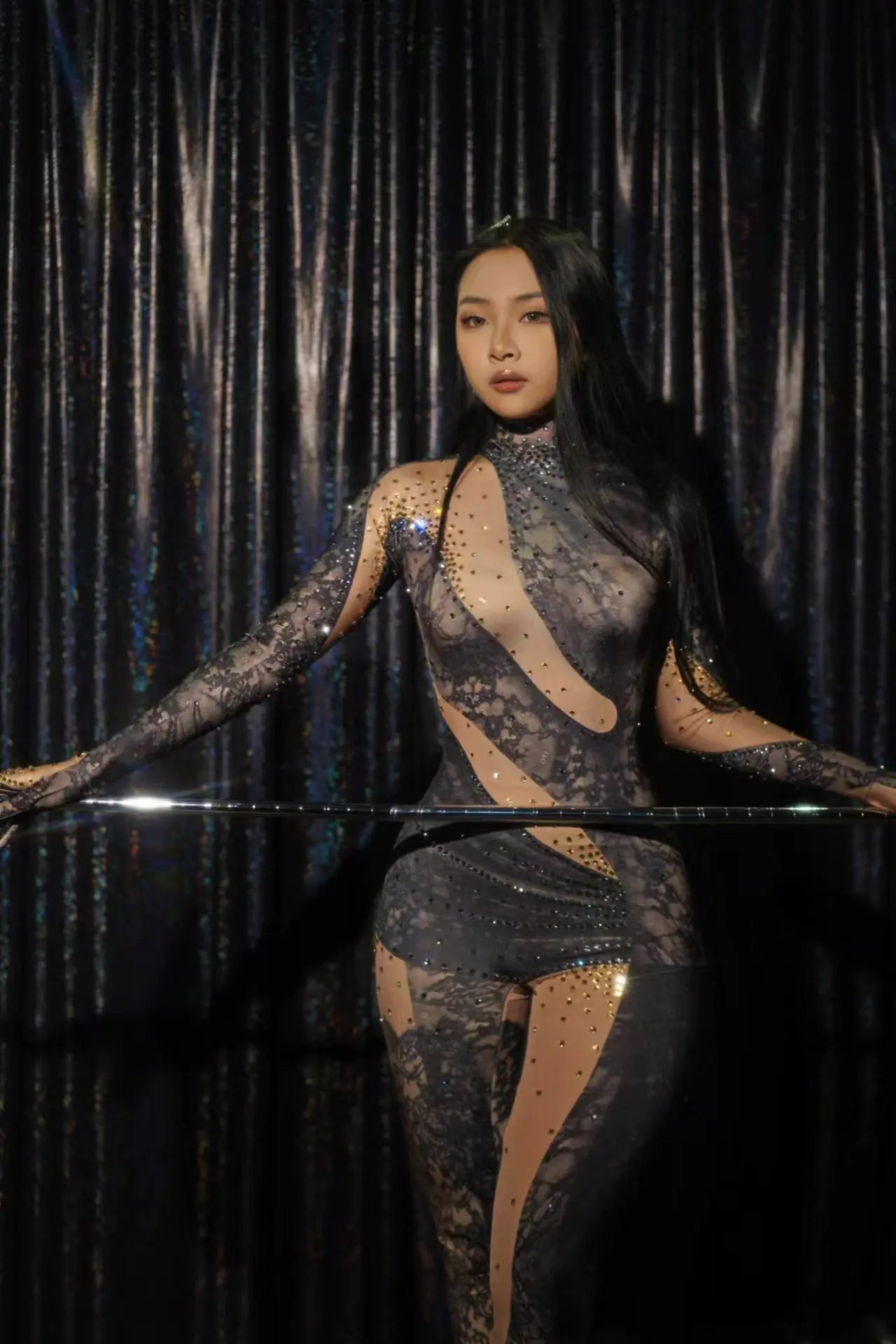 Sexy Women’s Jumpsuit Gloves Tight Nightclub Pole Dance