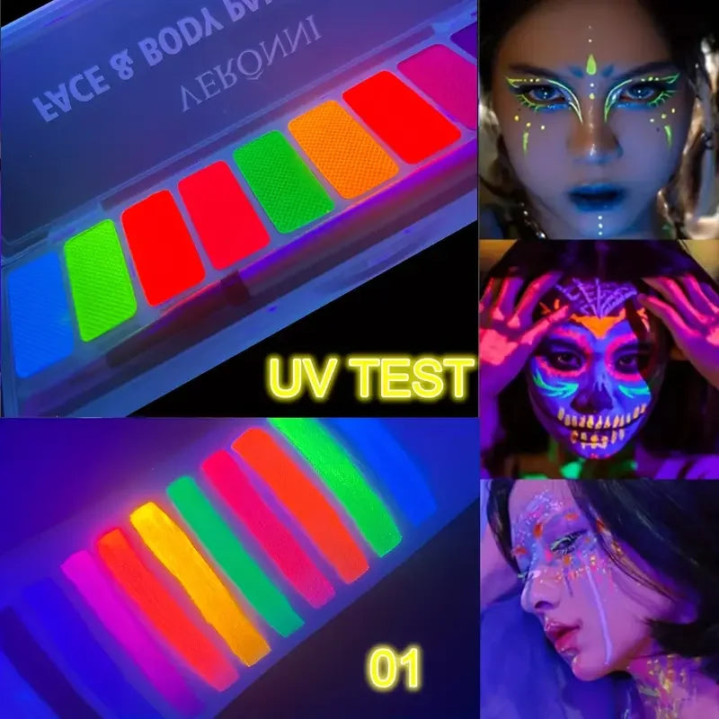 UV Glow Neon Eyeshadow Palette Fluorescent Festival Makeup