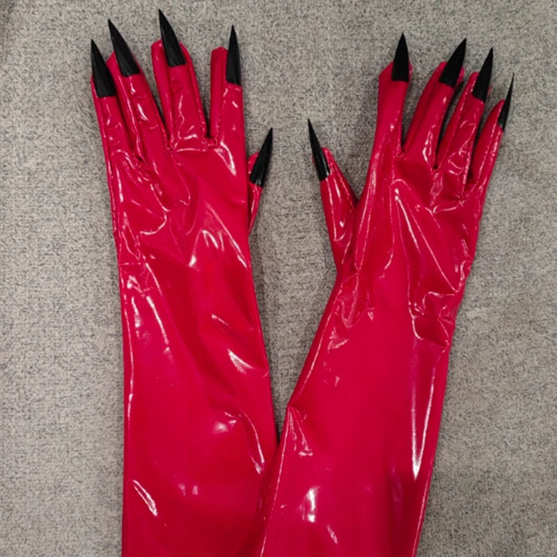Shiny Latex Gloves with Long Nails Cosplay Dance Props