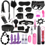 BDSM Bondage Kit for Adults – Handcuffs, Whip & Plug