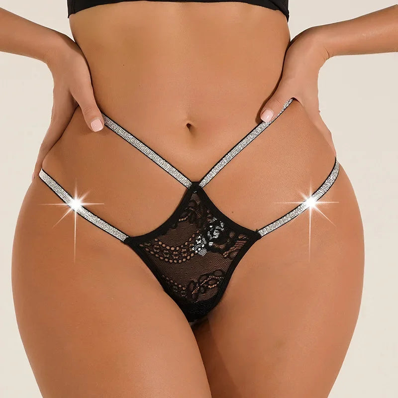 Sexy High-Waist Lace Thongs Women Double Thin Belt