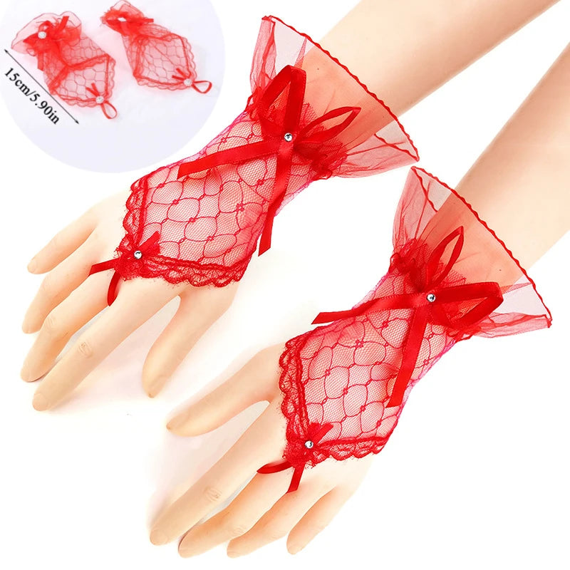 Sexy Lace Feather Long Gloves Women Gothic Fingerless