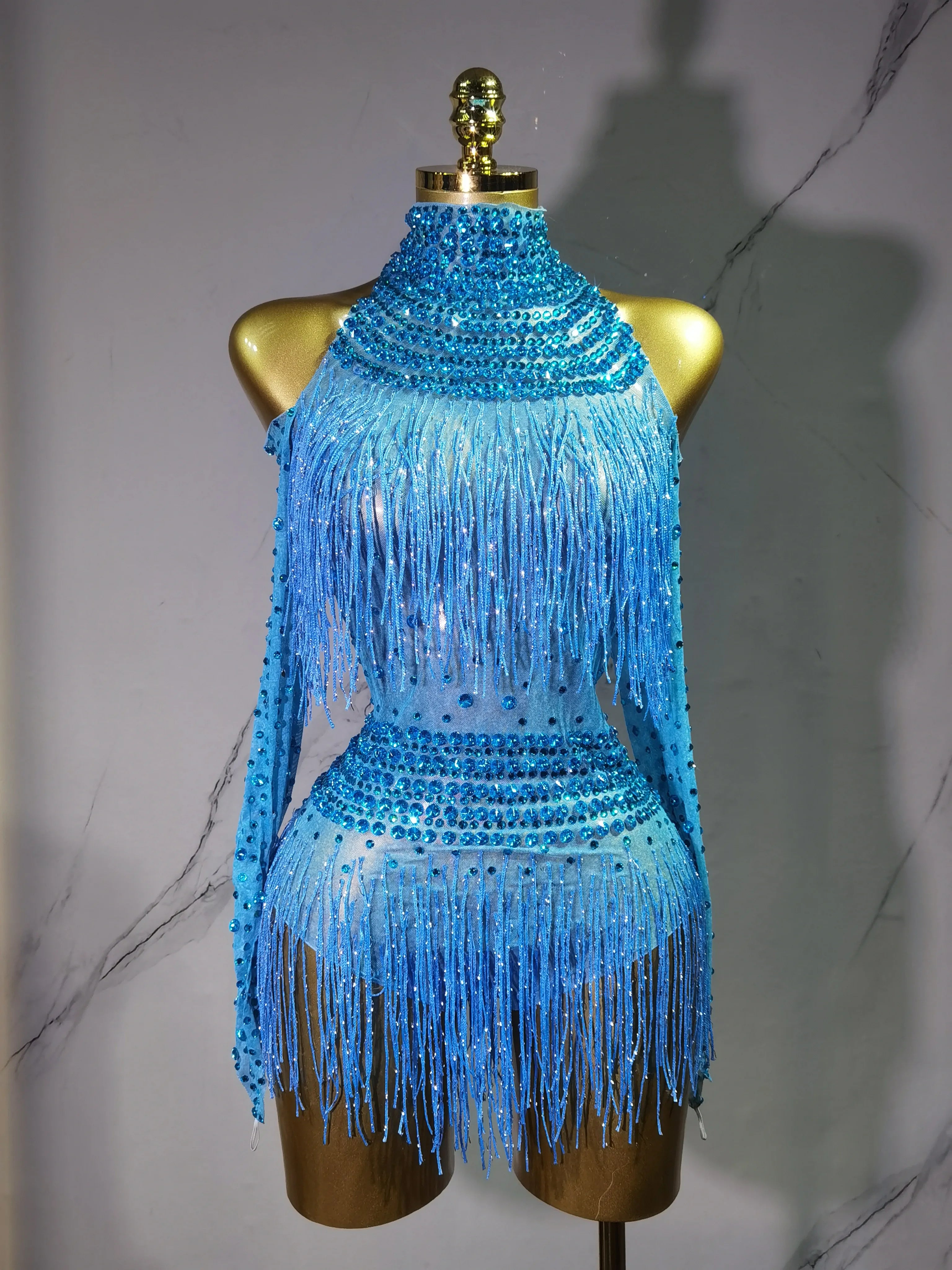 Rhinestone Fringe Bodysuit Rave Dance Outfit