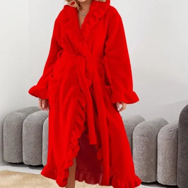Women’s Coral Velvet Long Robe Warm Thick Bathrobe