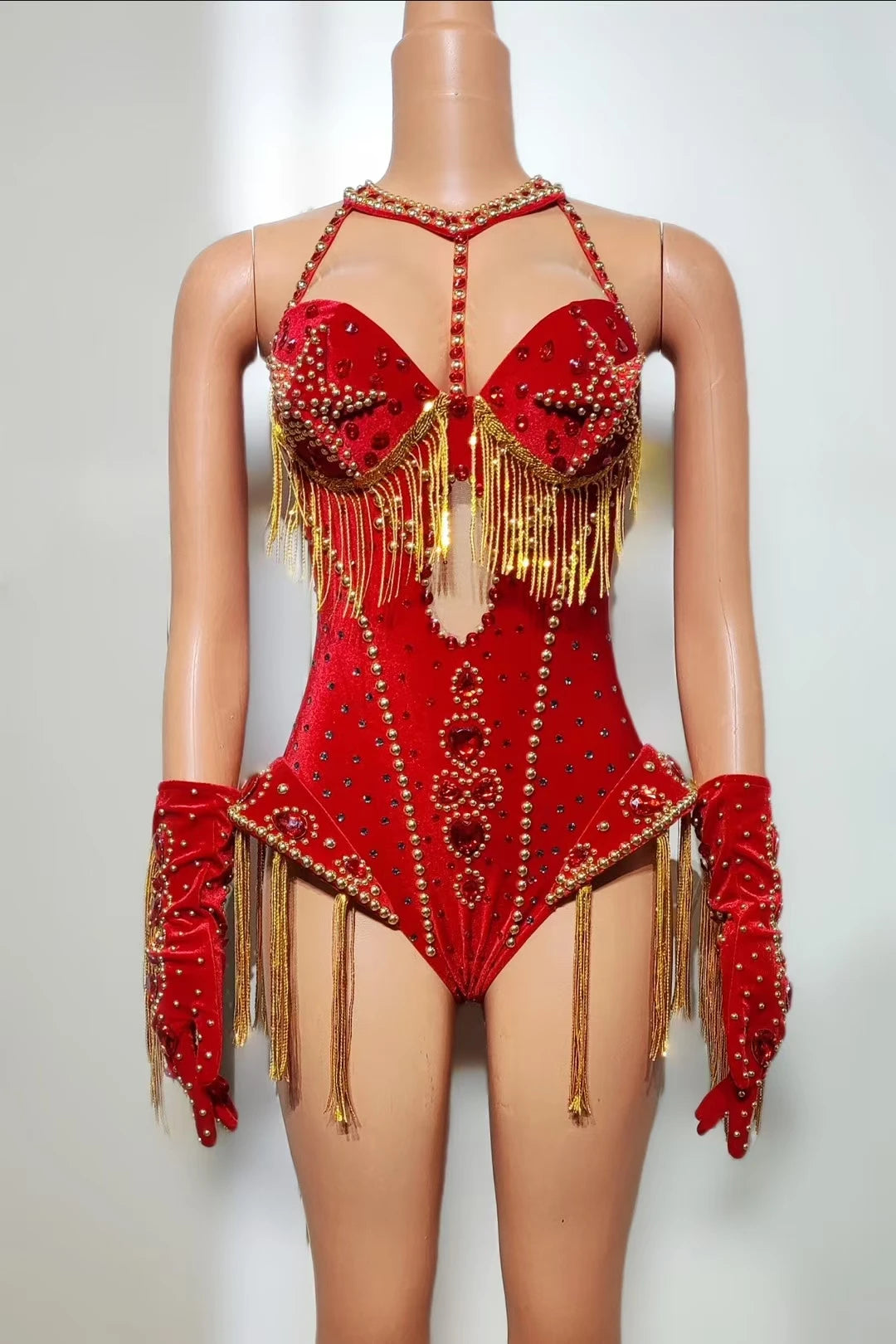 Rhinestone Bodysuit 4-Piece Club Outfit Set