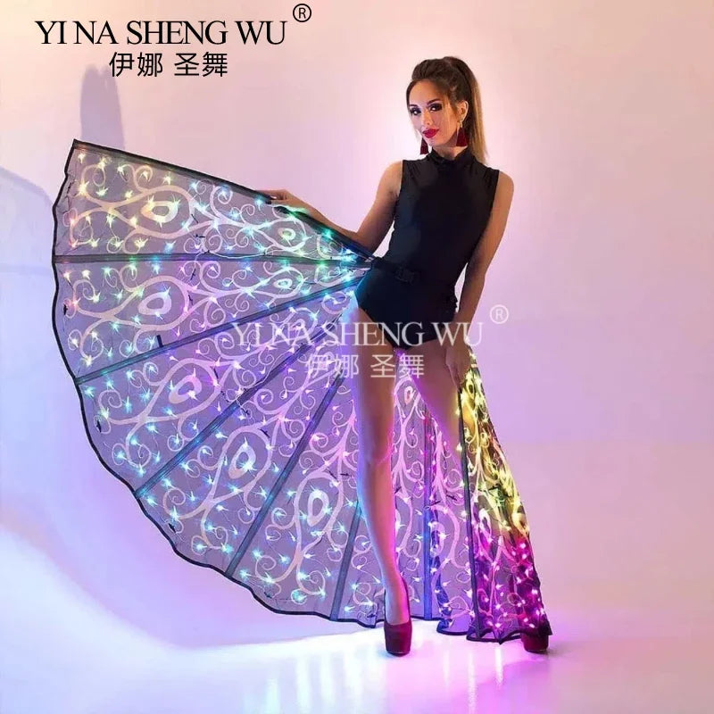 LED Colorful Luminous Jazz Dance Fan Wings Stage Props