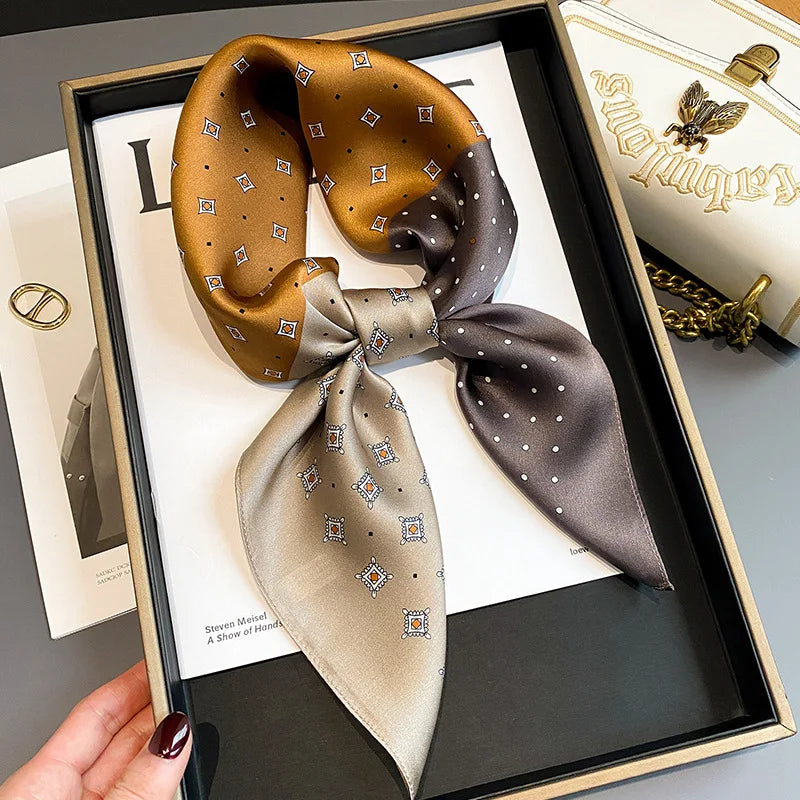 Luxury Black & White Silk Scarf Women Head Wrap Neckerchief