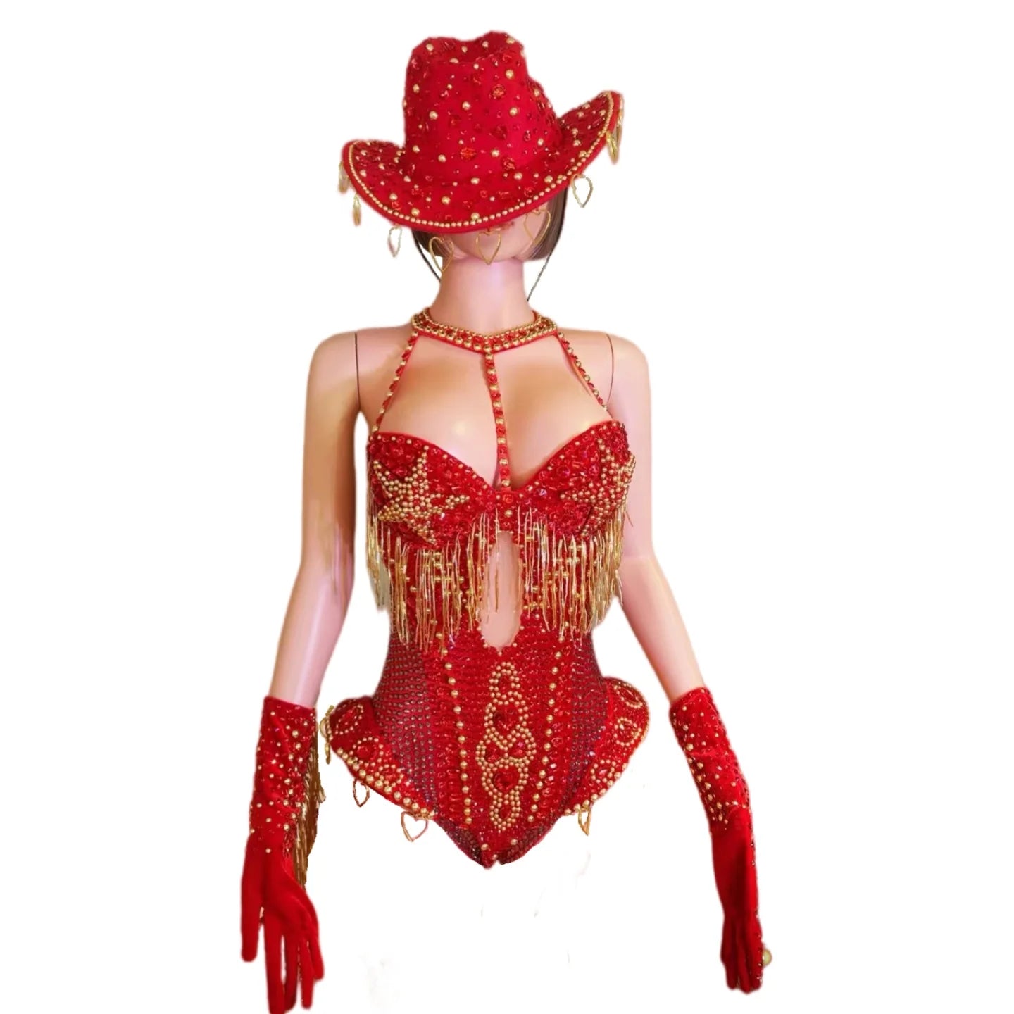 Rhinestone Bodysuit 4-Piece Club Outfit Set