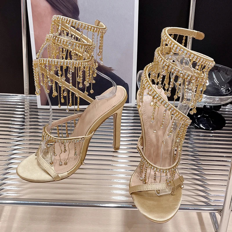 Rhinestone Peep Toe High Heels Women Crystal Sandals