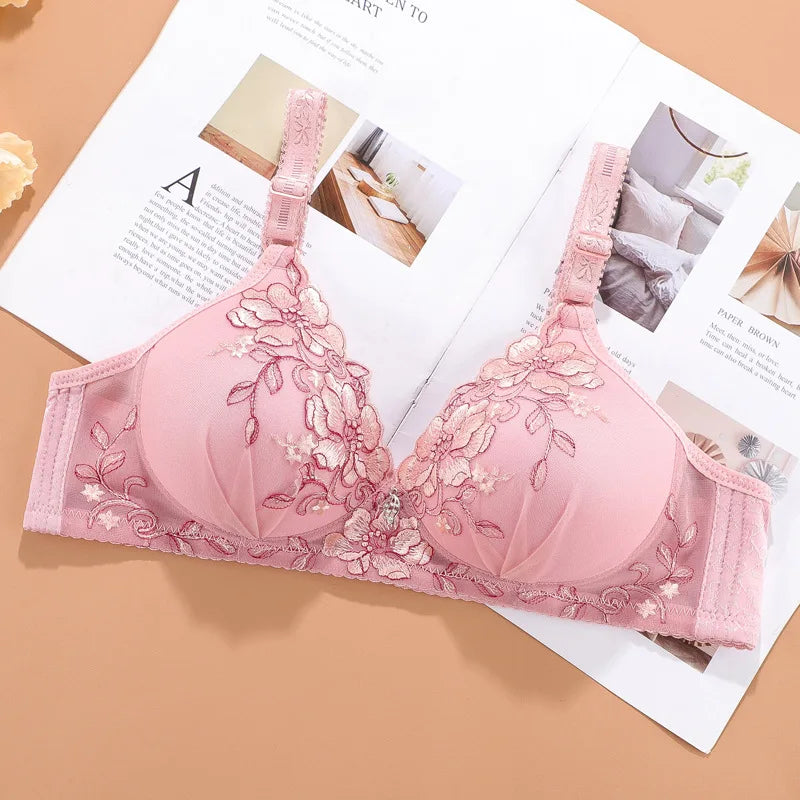 Vintage Floral Push-Up Bralette Women Adjustable Lingerie