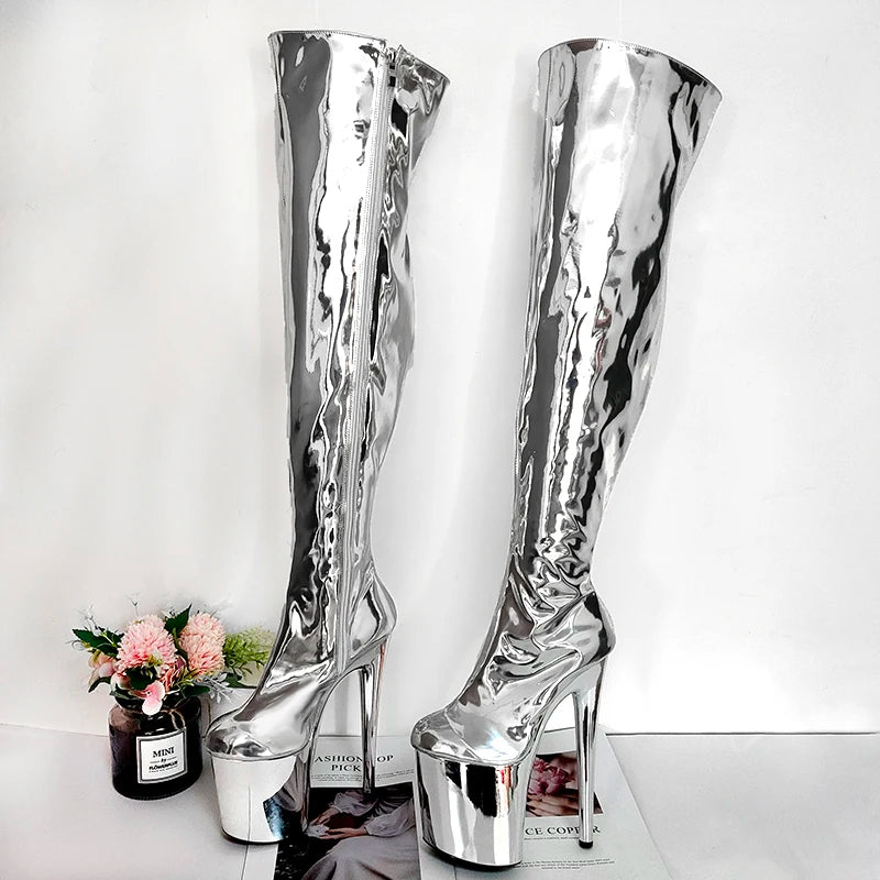 Thigh-High 8Inch Boots Women Gold & Silver High Heels