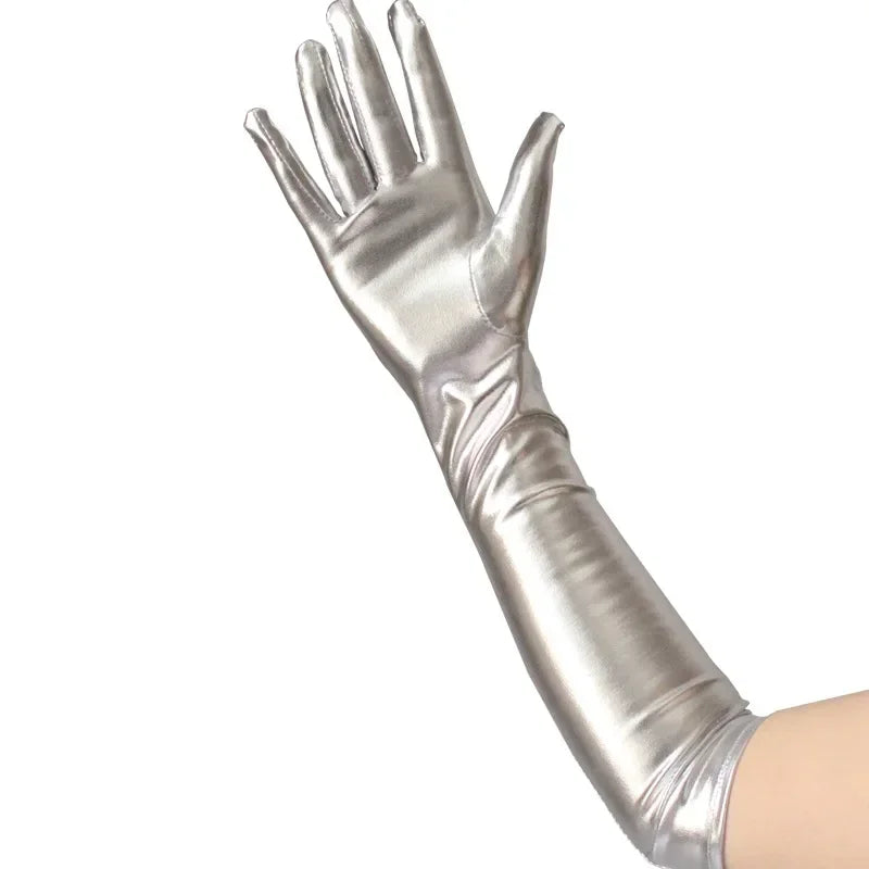 Sexy Long Patent Leather Gloves Gold Silver Y2K