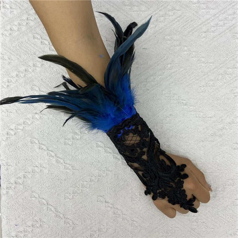 Sexy Lace Feather Long Gloves Women Gothic Fingerless