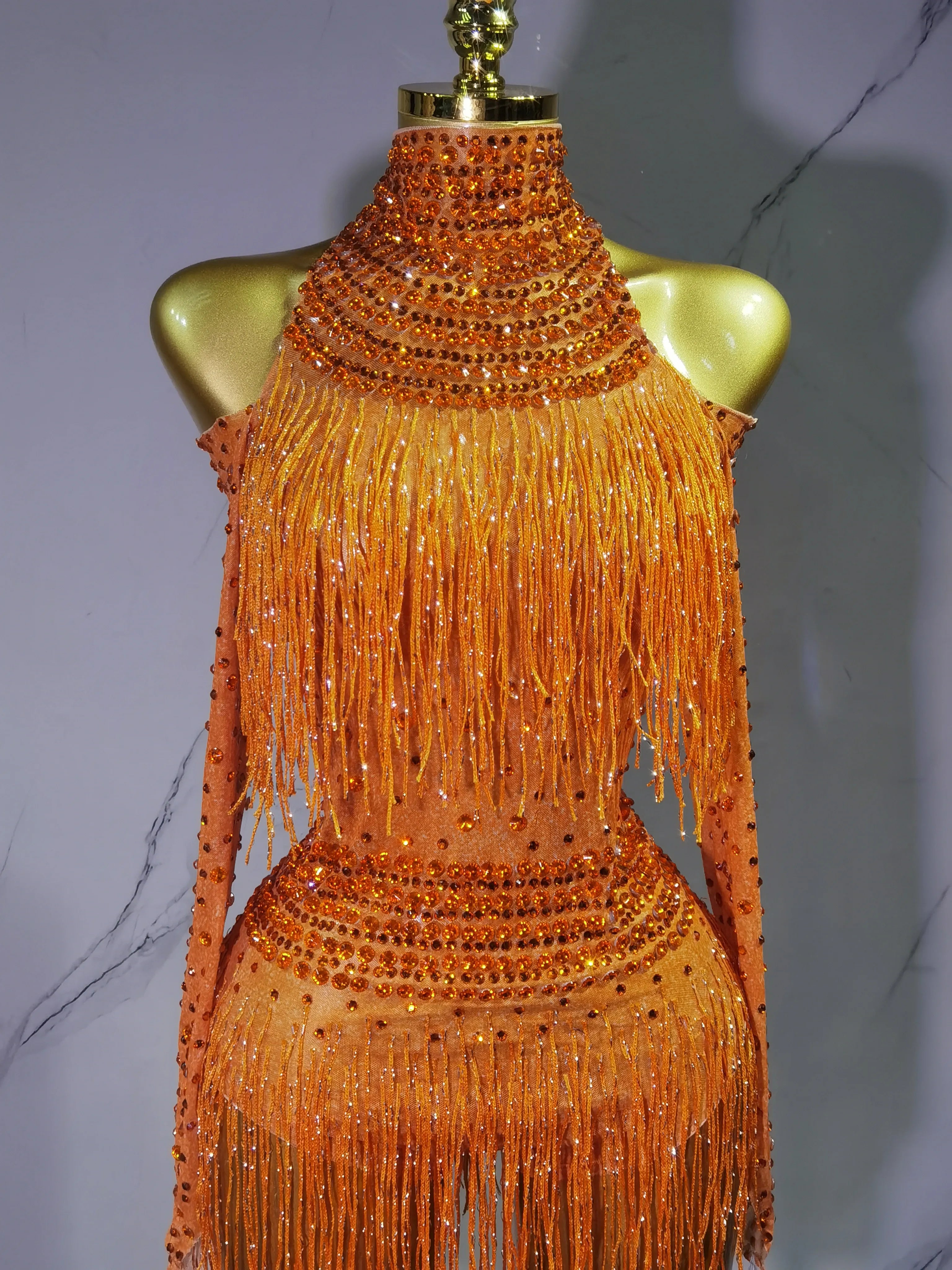 Rhinestone Fringe Bodysuit Rave Dance Outfit