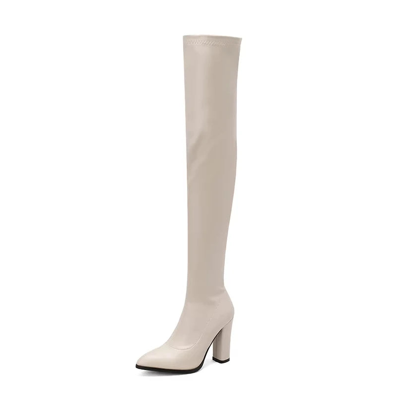 Sexy Thigh-High Leather Boots Women Over-Knee Black Heels