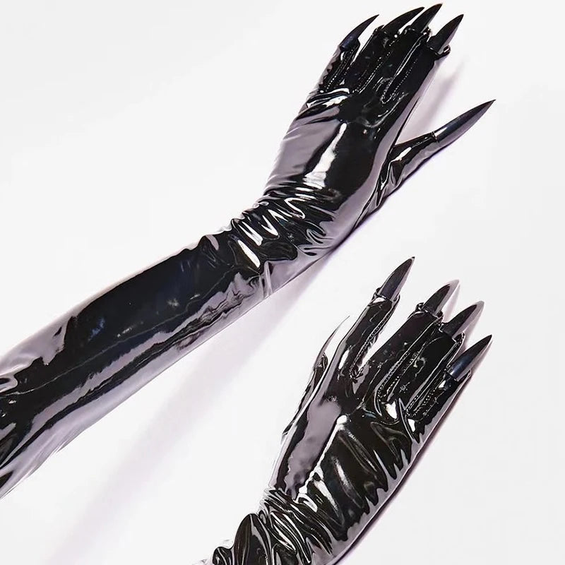 Shiny Latex Gloves with Long Nails Cosplay Dance Props