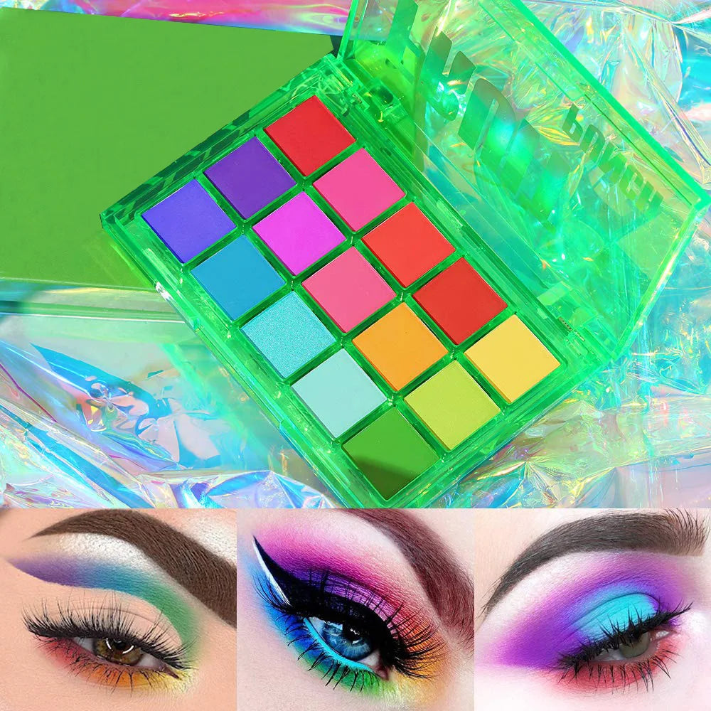 15-Color Neon Eyeshadow Palette Vibrant Pigmented Makeup