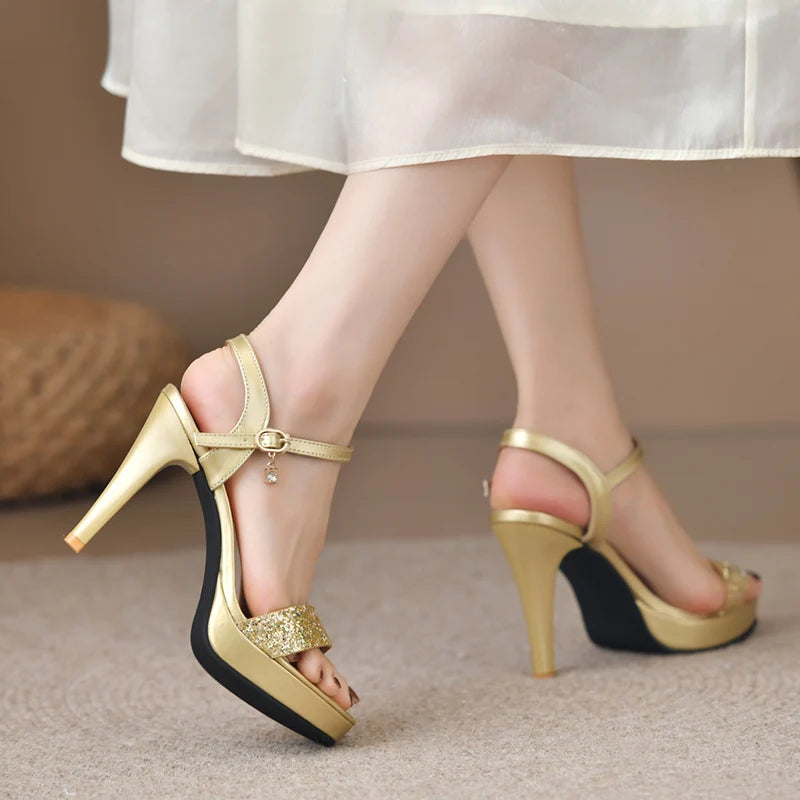 Gold & Silver Glitter Platform Heels Women Summer