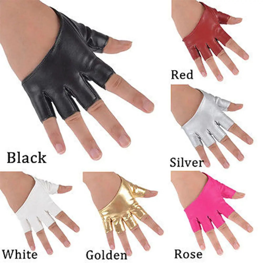 PU Leather Fingerless Gloves for Women Pole Dance