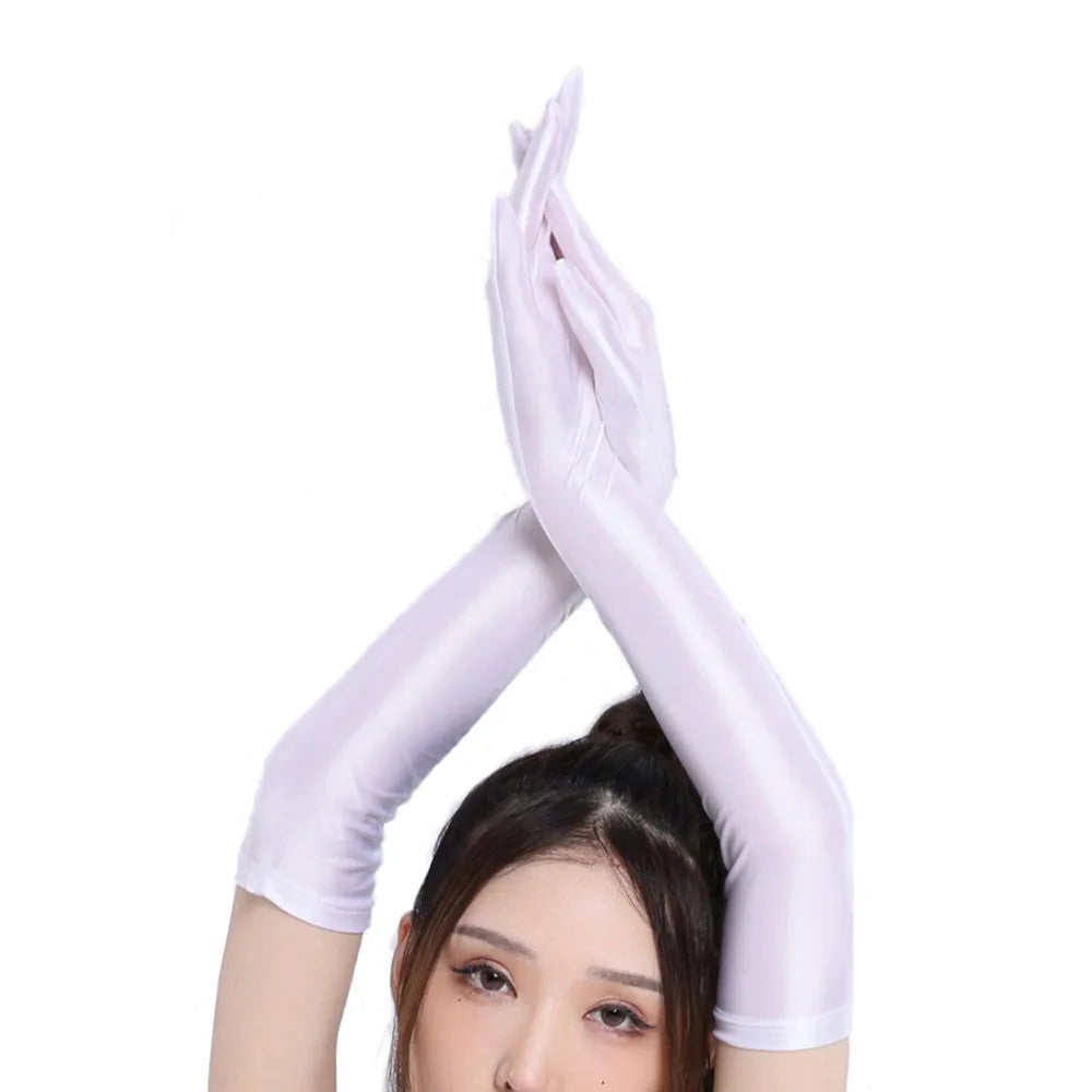 Sexy Oil Smooth Long Gloves Women Pole Dance Cosplay