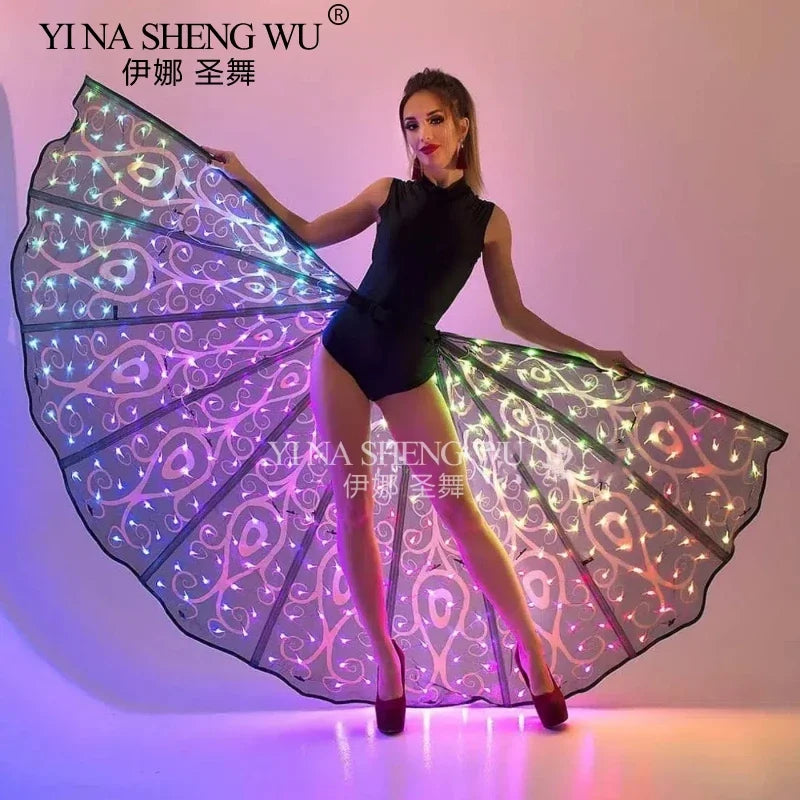 LED Colorful Luminous Jazz Dance Fan Wings Stage Props
