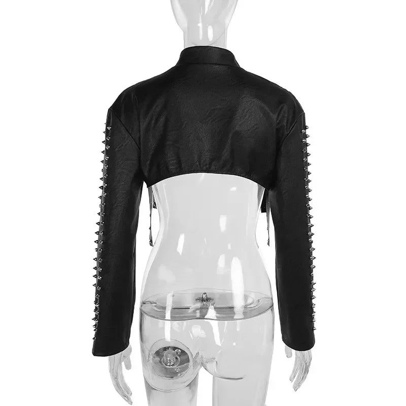 Women’s Punk Faux Leather Cropped Jacket Slim Fit Top