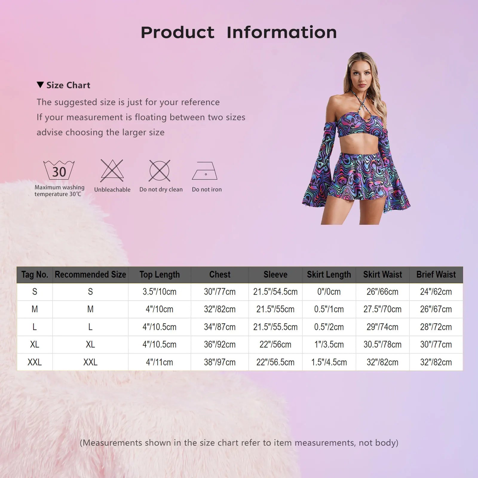 Women’s Rave Disco Pole Dance Outfit 3-Piece Skirt Set