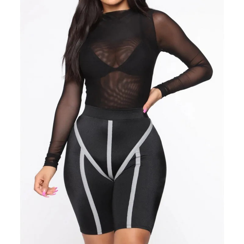 Sexy See-Through Bodysuit Women Long Sleeve Jumpsuit