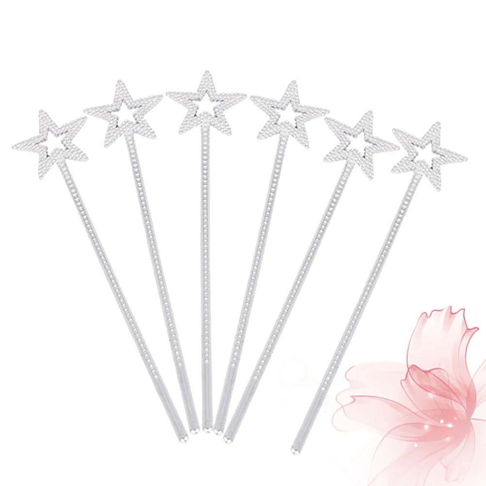 6Pcs Silver Pentagram Fairy Angel Wands Party Cosplay