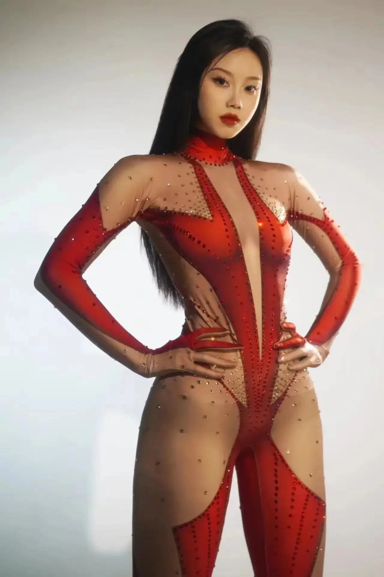 Rhinestones Jumpsuit Women LongSleeve Nightclub Prom Party Outfit Singer DancerPerformance Dance Costume Stage Wear