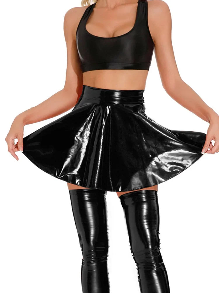 Sexy Ultrashort PU Leather Pleated Mini Skirt Women