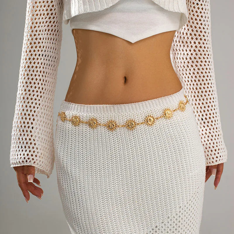 Boho Gold Sun Waist Chain for Women Summer Festival