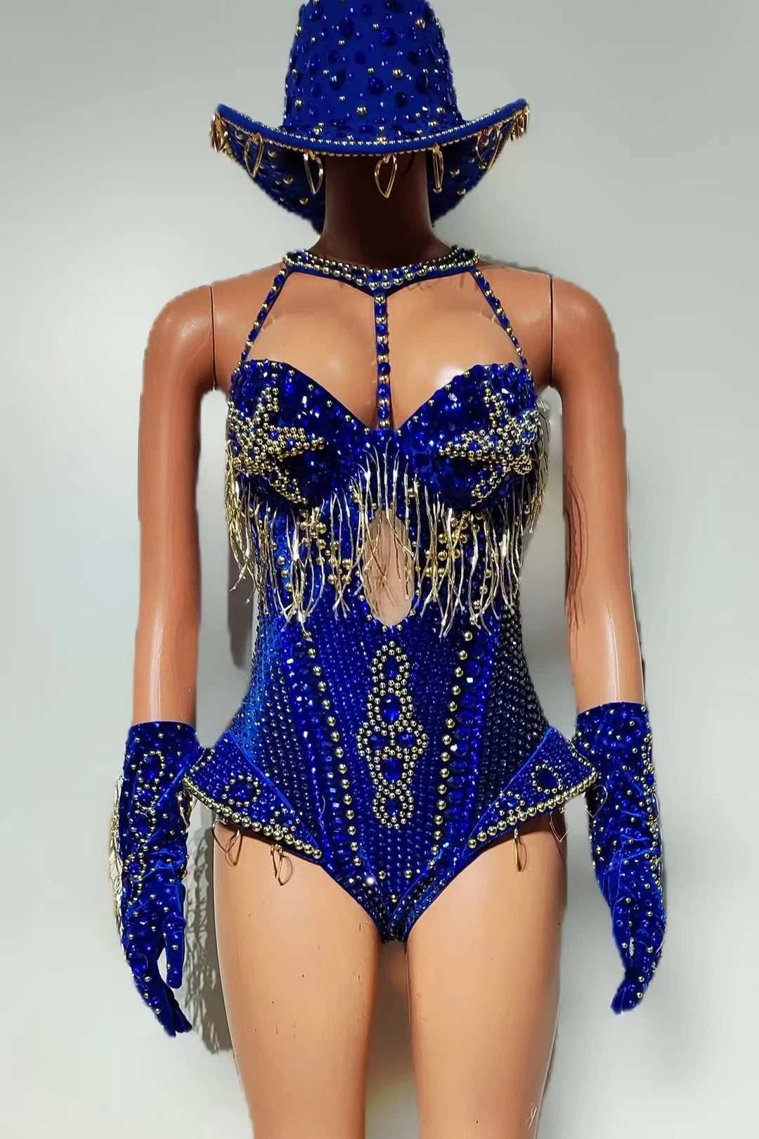 Rhinestone Bodysuit 4-Piece Club Outfit Set