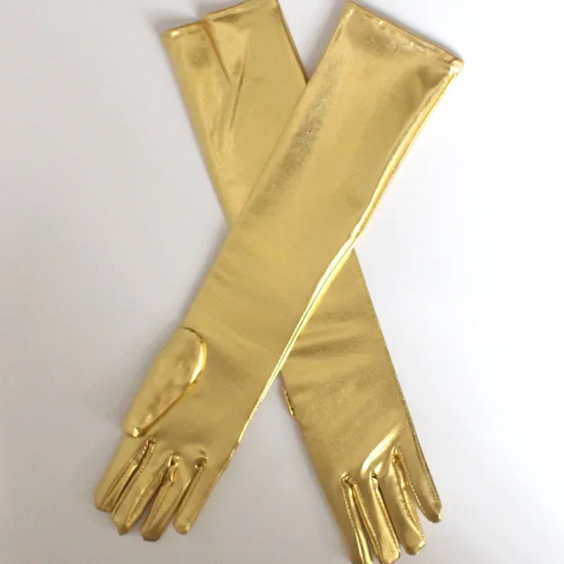 Sexy Long Patent Leather Gloves Gold Silver Y2K