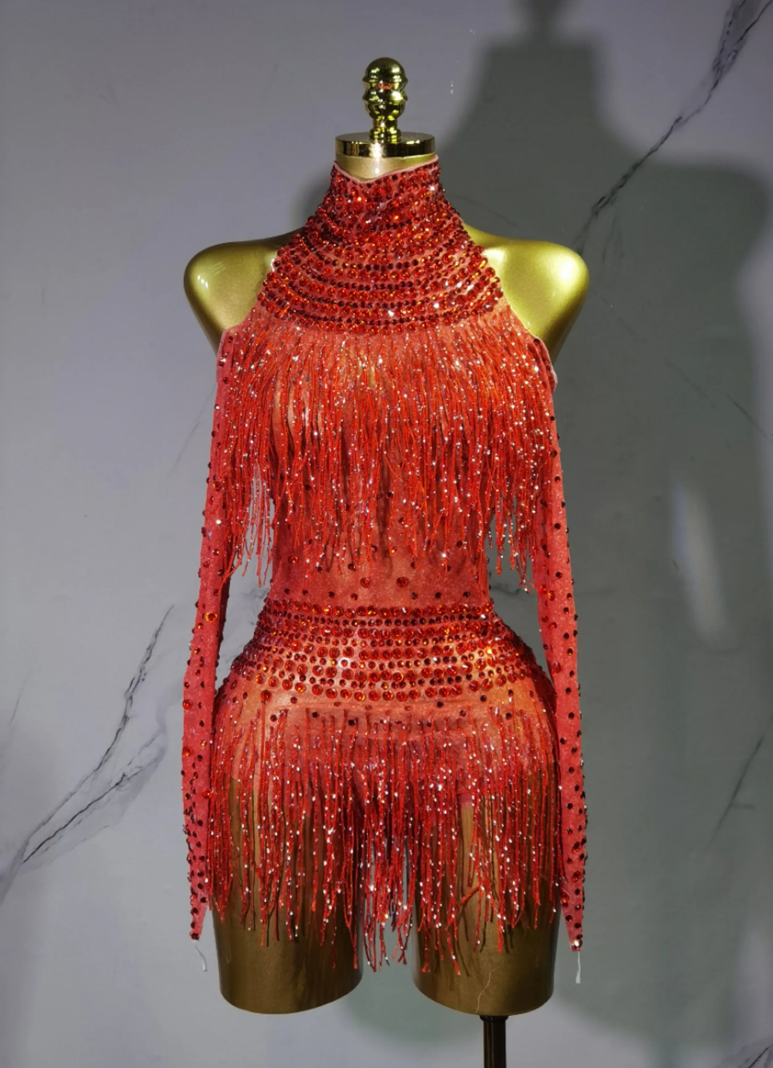 Rhinestone Fringe Bodysuit Rave Dance Outfit