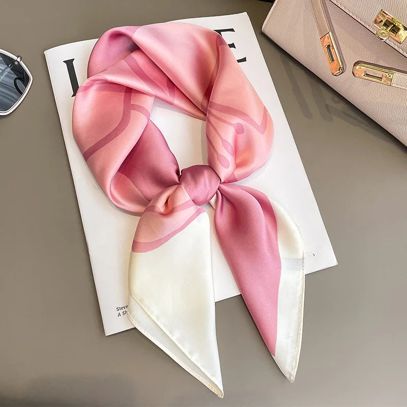Luxury Black & White Silk Scarf Women Head Wrap Neckerchief