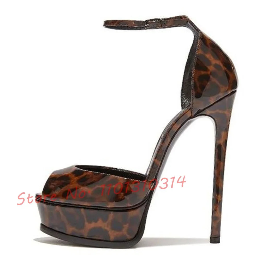 Red Leopard Platform Heels Women Sexy Peep Toe Sandals