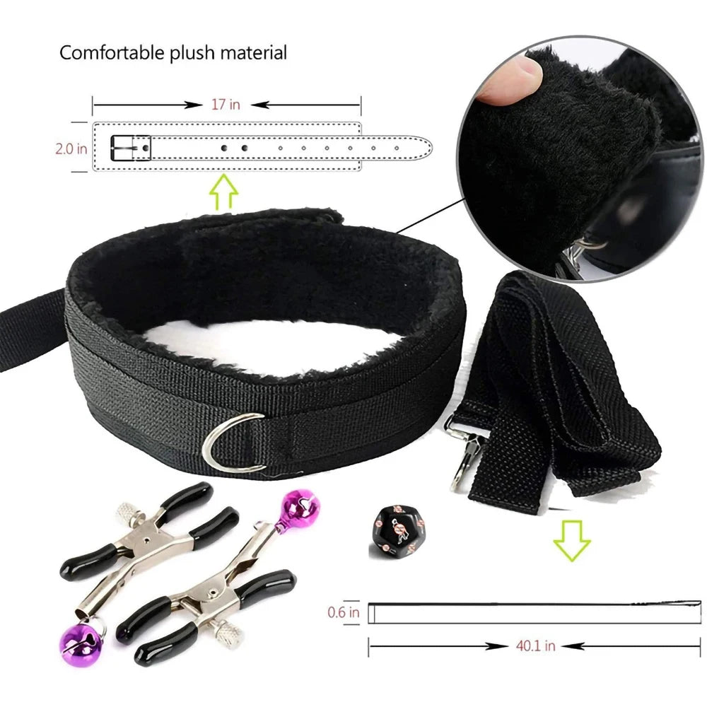Exotic BDSM Bed Bondage Kit – Handcuffs, Whip & Gag