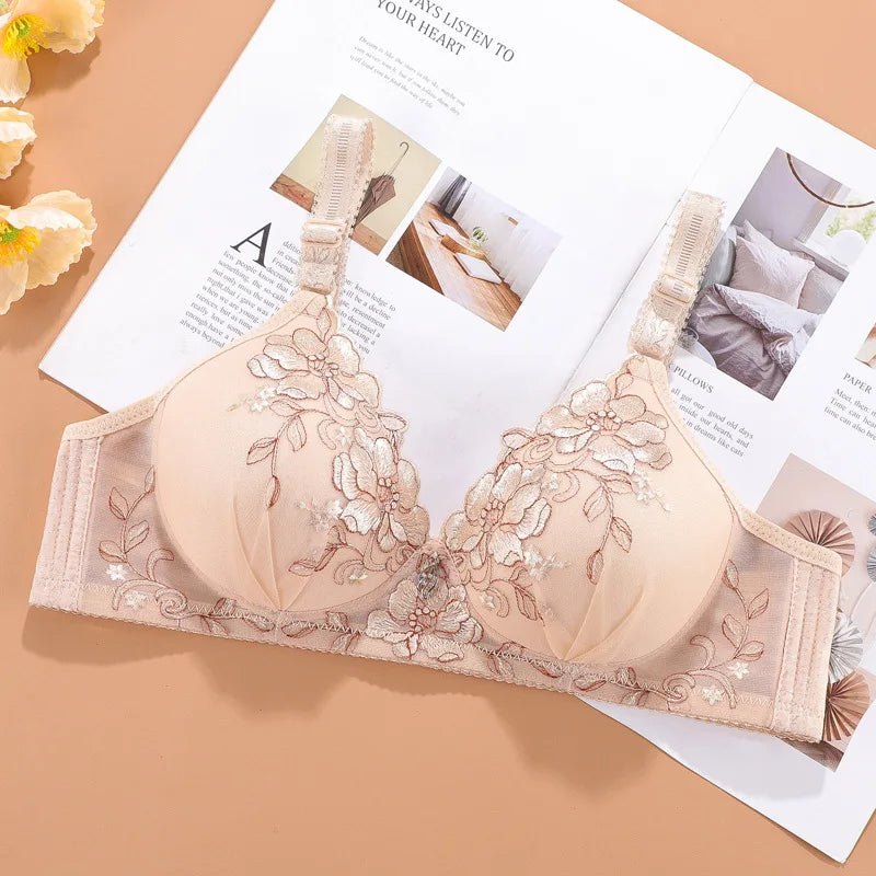 Vintage Floral Push-Up Bralette Women Adjustable Lingerie